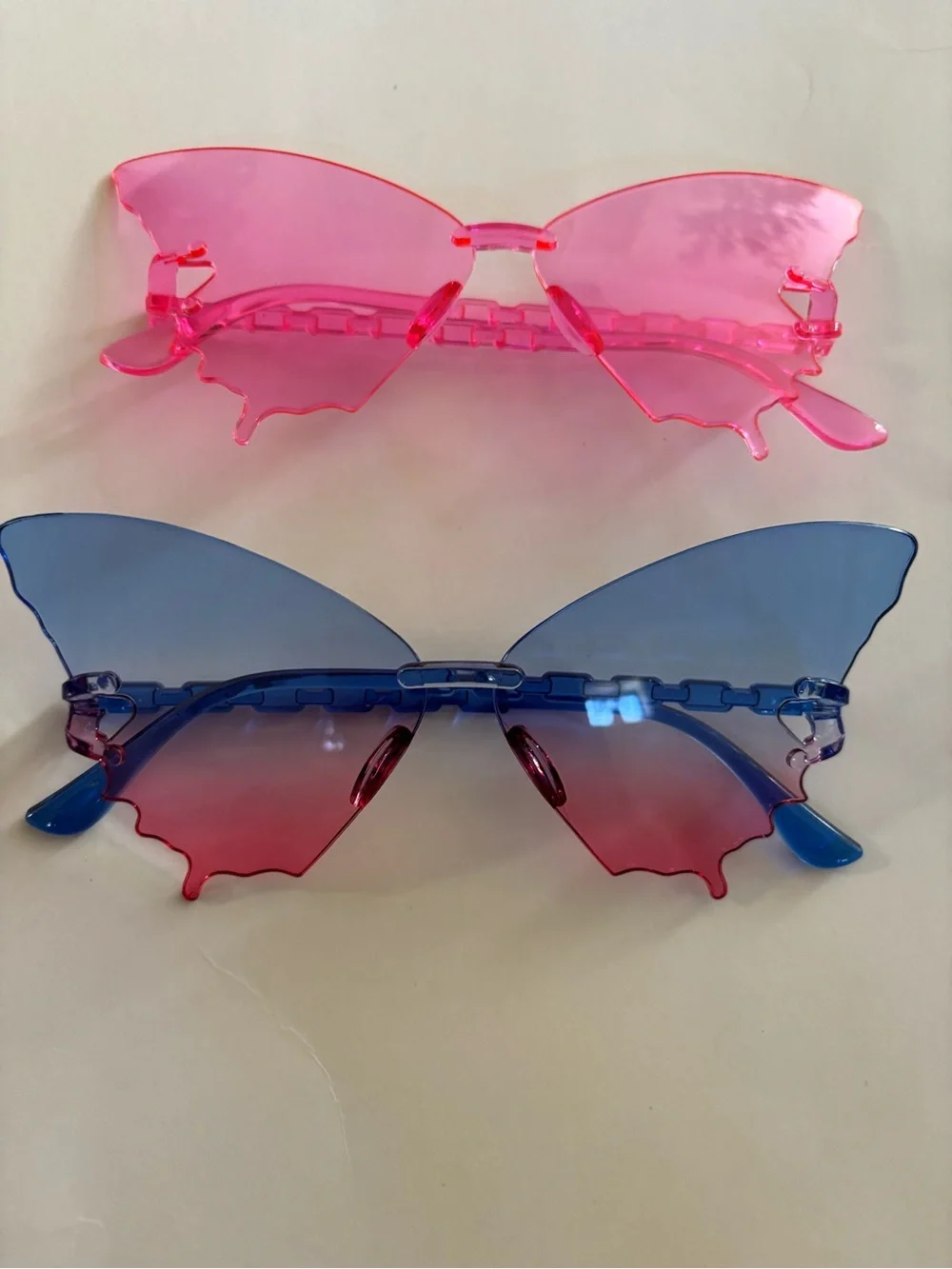 Butterfly Rimless Sunglasses - Blue & Pink